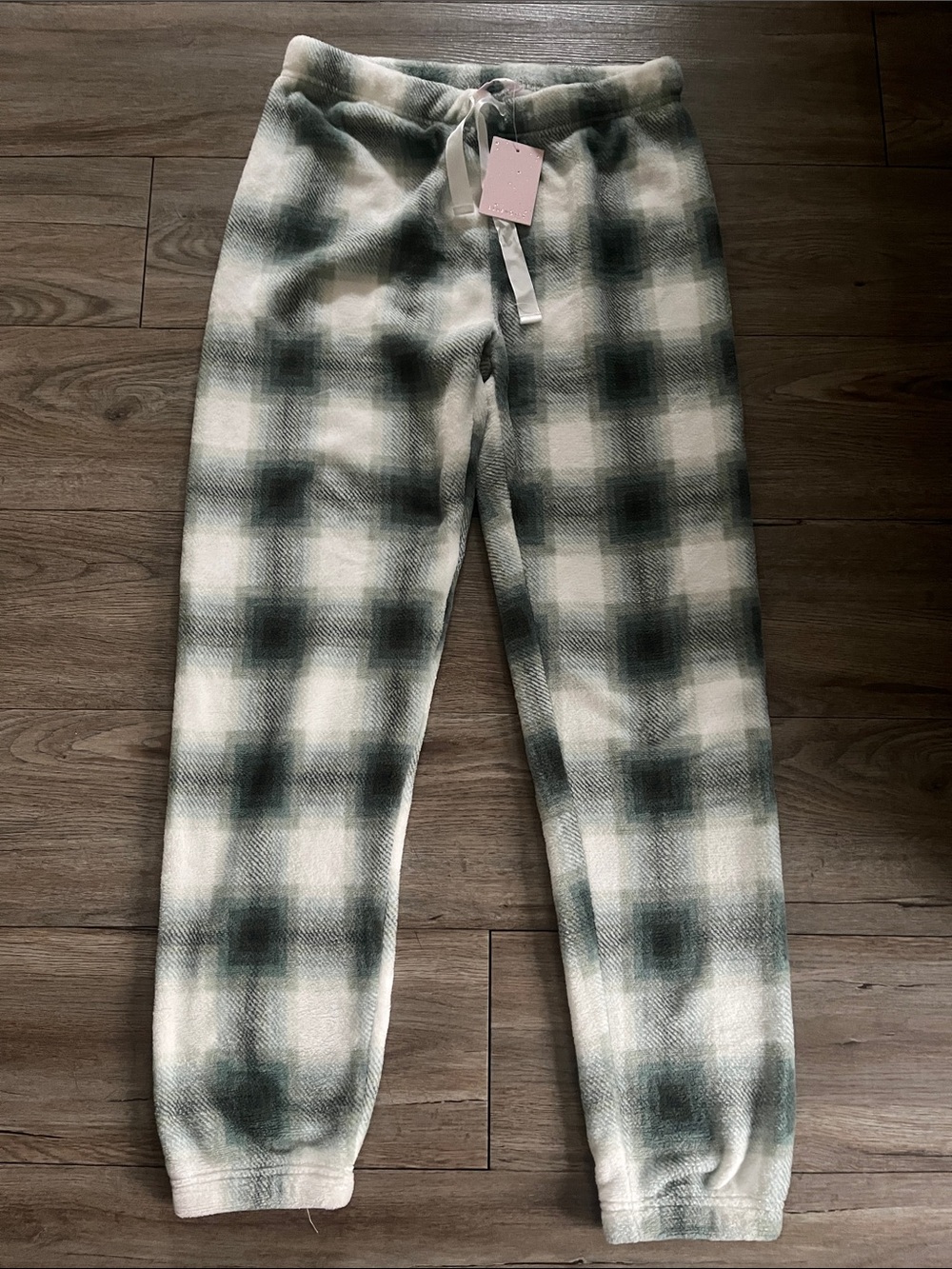 Bluenotes Green and White Plaid Fleece Joggers
